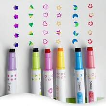 1/6pcs Dual-Tip Stamp Pens, Cute Pattern Colorful Stamp Pens, Built-In Stamp, Multi-Color Decorative Diary Pens, Suitable For Journaling, Scrapbooking, Note Marking, Painting Crafts, Creative Stationery And Back To School Supplies For Students And Children. - Same Style - View 7