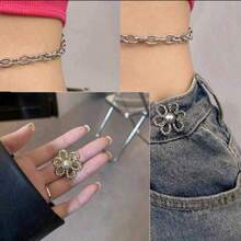 5/3 Pcs Adjustable Elastic Waist Flower Buckle Clip, No-Sew Detachable Waist Cinch Buckle, Fashion Pants Waist Buckle Clip - Multicolor - View 2