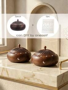 1pc/Set Zen-Style Wooden Flat Incense Burner, Vintage Copper Mesh Lid Aromatherapy Diffuser, Suitable For Home Decor, Bedroom, Living Room (As Centerpiece), Office, Home Aesthetics, Also As Birthday Gift, Graduation Gift, Anniversary Commemoration, Gift, Yoga Studio And Party, Creating An Elegant Atmosphere. (Due To Different Production Batches, There May Be Slight Color Differences.) - Multicolor - View 17