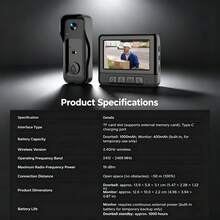 Latest Wireless Video Doorbell Camera, 4.3" Real-Time Indoor Monitoring, No App Required, Local Recording, Enhanced Night Vision, Two-Way Audio, Long-Lasting Battery, Indoor Use, Wall-Mounted, Touch Control, Rechargeable, Convenient For Elderly Home Monitoring - Black - View 12