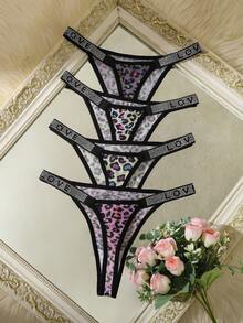 4pcs/Pack Colorful Leopard Print Women's Thin Strap Thong Panties, Skin-Friendly Comfortable Fit Without Skin Irritation, Y2K Hot Girl Style, Suitable For Body Shaping, Home, Date, Fashionable Sexy Underwear - Multicolor - View 2