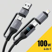 ESSAGER 4合1快速充電線 USB Type C 轉 Type C 480Mbps 數位顯示 鋁合金編織線 - 灰色 - 查看 2