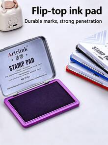 1pc Flip-Top Ink Pad Platform, Available In Red, Blue, Black And Purple. The Product Is Resistant To Sunlight And Does Not Fade, With Full And Even Ink Coverage Without Seepage, And Clear And Lasting Impressions. Suitable For Document Stamping/Signing/Marking/Daily Office Use, And You Can Purchase Ink Refill Separately. - Multicolor - View 4