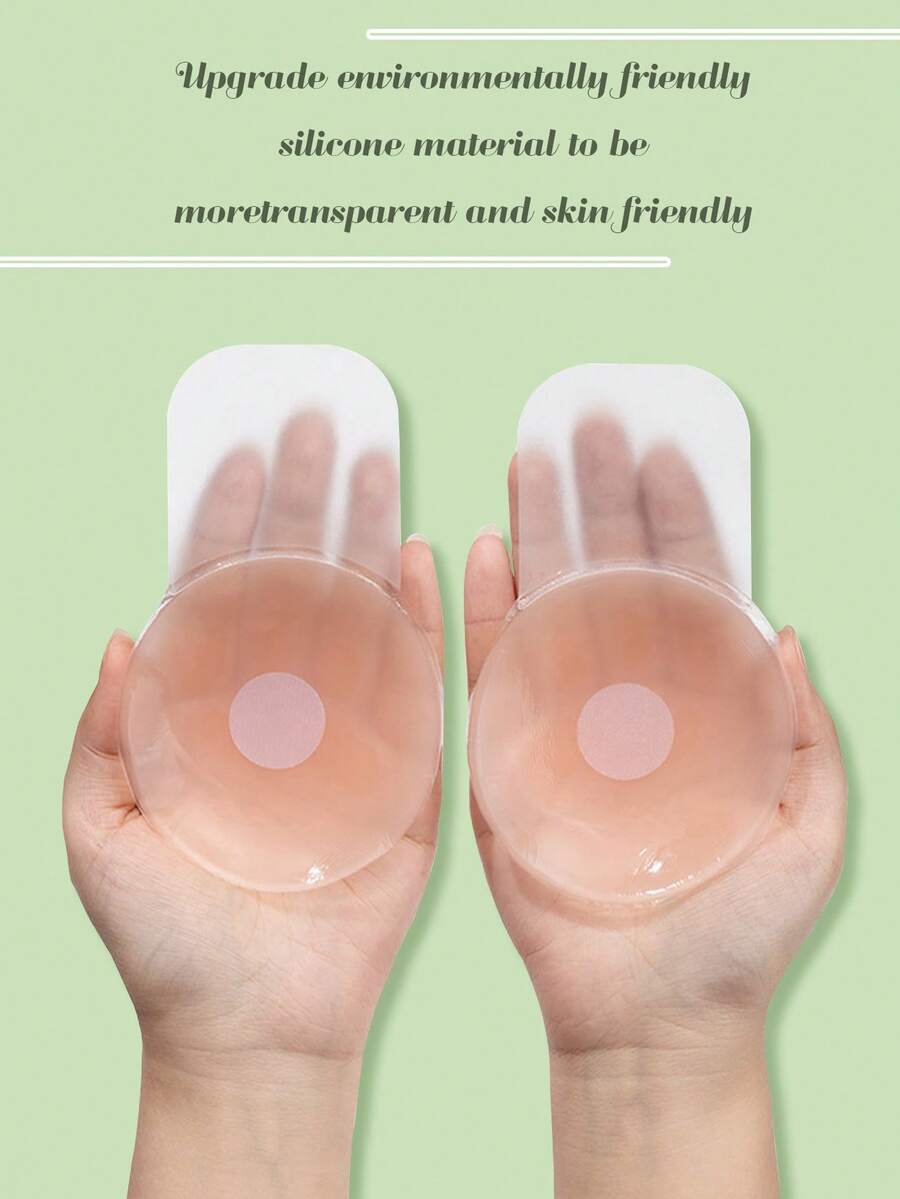 8pcs/Set Lift-Up Adhesive Silicone Breast Petals, Anti-Exposure Nipple Covers For All Seasons, Transparent Hole Stickers For Dresses, Camisoles And Bikinis - Pink - View 1