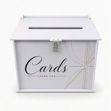 White Lockable Acrylic Wedding Card Box, Top Slot Design, Elegant Radial Fine Gold Lines With Diamond Accents And Cursive Print, Modern Minimalist Table Card Holder, Wedding Reception Bride Gift Party Engagement Party Card & Cash Envelope Storage Decorative Box - 1PC - View 5