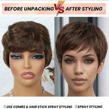 AMECIRE Dark Brown Wig Wigs For Women Short Hair Wig Pixie Cut Wig Human Hair Wig Straight Hair Style Suitable For Everyday Wear And Holidays - S4 - View 4