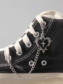 Gothic Punk Style Black Heart, Rose, Cross Shoe Charms - Black - View 1