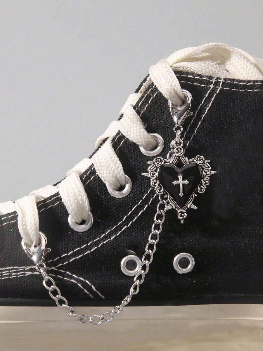 Gothic Punk Style Black Heart, Rose, Cross Shoe Charms - Black - View 1
