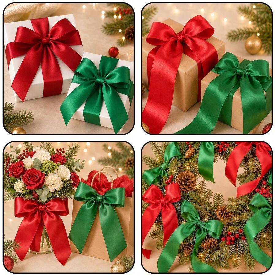 Classic Christmas Red Green Width Satin Ribbon Party Banner Making 5Meters/Roll 10cm Width Satin Ribbon Wedding Chair Car Party Decoration Handmade Sewing DIY Accessories - 10cm-5m - View 1