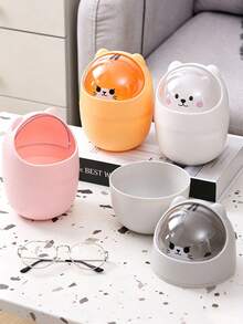 1PC Desktop Trash Can, Mini Flip Lid Household Waste Paper Basket, Cute DIY Girl Style Paper Bin, Covered Office Storage Box, Can Be Used As Pen Holder - Multicolor - View 5