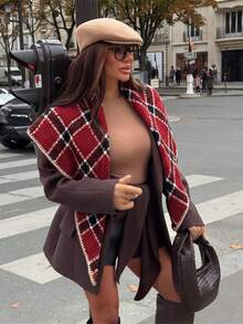 1pc Triangle Plaid Cashmere Minimalist Star Pattern Jacquard Warm Scarf, Women's Style, Autumn/Winter Fashion Versatile - Red - View 3