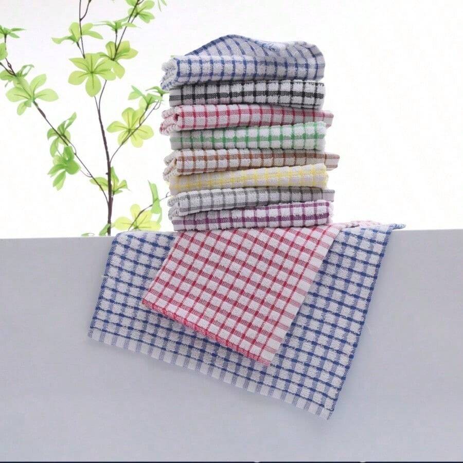 3/6/12pcs Reusable Durable Plaid Towels - Super Absorbent Soft Lint-Free Multipurpose Cloths, Perfect For Kitchen Cleaning, Tea Set And Glass Drying[Assorted Colors] - Assorted Colors - View 1