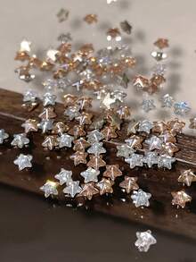 20/60Pcs Star Shaped Nail Charms 3D Zirconia Small Star Nail Rhinestones Transparent Champagne Crystal Nail Decorations For Christmas And Daily Manicure - Multicolor - View 3