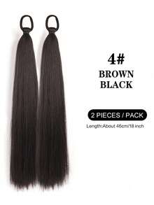 2 Packs Long Straight Ponytail Hair Extensions With Elastic Band, DIY Braided Ponytail, Suitable For Women And Girls, Black And Brown Synthetic Hair - Multicolor - View 11