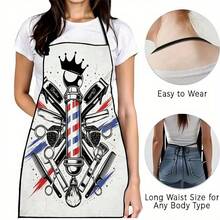 1pc Hair Salon Theme Apron, Polyester Material, High Quality Fabric, Unisex Barber Work Apron With Colorful Hair Styling Tools Print, Suitable For Barbers, Hairdressers And Beauty School Daily Work - Multicolor - View 3