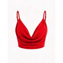 Blusa Cropped Feminina Gola Gringa com Alça Ajustável e Elastano nas Costas Elegante e Moderna Blogueira Basica leve Confortavel Elegante Passeios Dia Dia Compor o Look Moda Feminina Verão - Vermelho - Visão 4