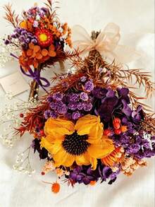 1 Set Artificial Autumn Color Floral Bouquet Set, For Home Decor, Valentine's Day Gift, Hand Bouquet And Corsage Set, Photography Props, Suitable For Bohemian Style Room Floral Decoration, Wedding Vase Bedroom Floor Decoration - Multicolor - View 8