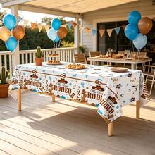 3pcs/1pc Western Cowboy Birthday Party Tablecloth Decoration, 108*54 Inch, Plastic Rectangular Disposable Western Cowboy Rodeo Party Tablecloth, Boy Baby Shower Party Decoration - Multicolor - View 4