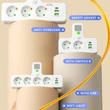 Wall-Mounted EU Socket With 4 AC Outlets, 2 USB Ports, 1 Type-C Port, On/Off Switch, Night Light, And Home Multi-Outlet. - EU E Type Plug(220-240V) - View 8