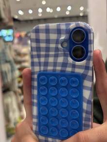 1件 Y2K 可愛配色條紋手機殼 + 吸盤，適用於 iPhone 18 17 16 15 14 13 12 11 Pro Max Plus Air，亮面軟矽膠背蓋 - 深藍不規則條紋 - 查看 1