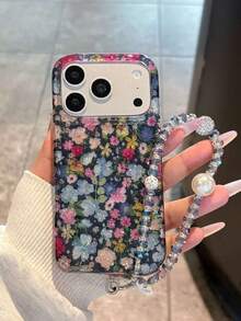 Casing Ponsel Motif Bunga Berkilau Vintage Musim Semi Layar Penuh Kompatibel dengan Apple 17 Pro Max, 14, 17 Pro, 15, 16 Pro Max, Pelindung Anti Jatuh Cakupan Penuh untuk Wanita - Hitam - View 1
