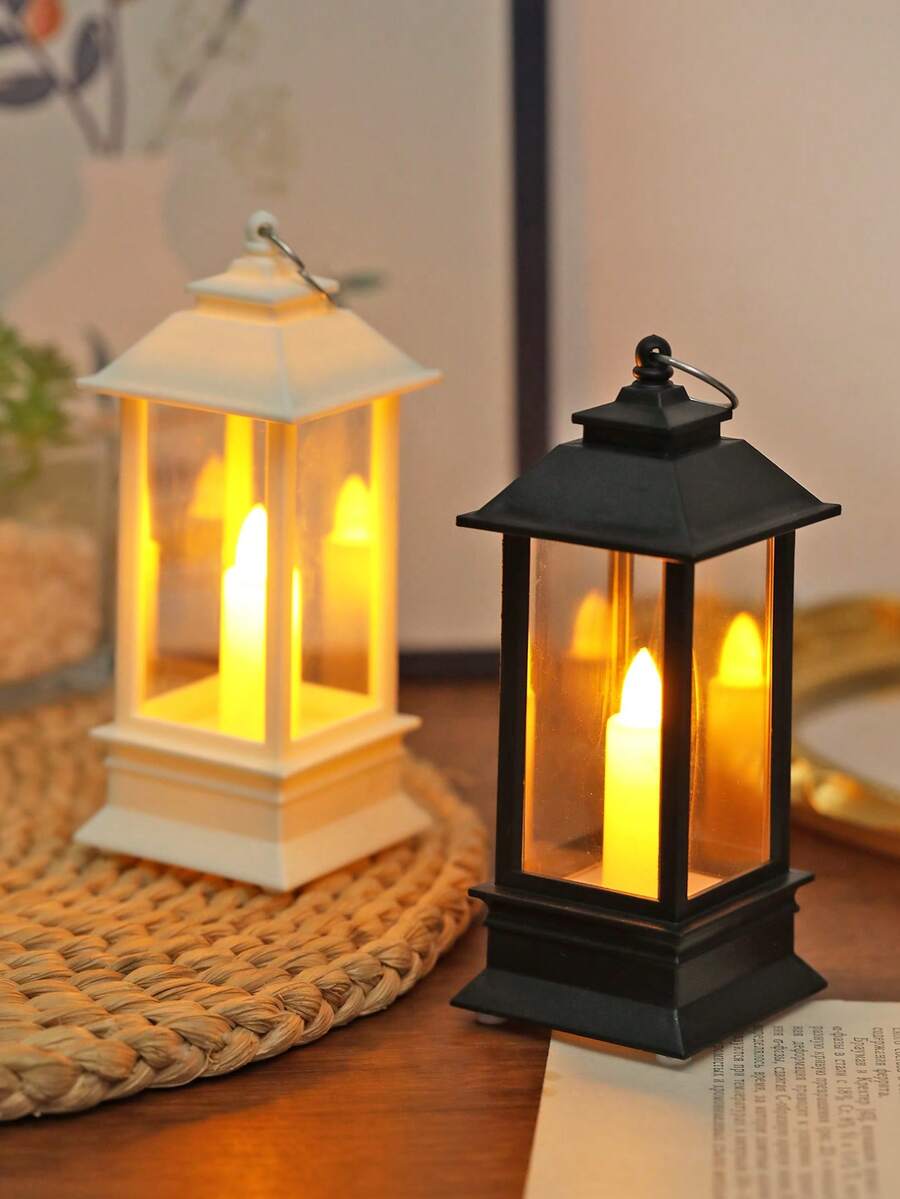 1pc Vintage Lantern Shaped LED Decorative Light, Small Wind Lantern, Holiday Event Desktop Decor Ornament, Night Light - Long Lantern - View 1