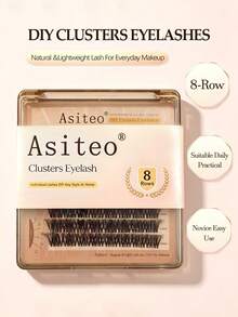 Asiteo 64pcs/D Curl Brown Cluster False Eyelashes, Natural Fluffy Soft Lightweight 3D Faux Mink Single Cluster Lashes, Suitable For Daily Makeup DIY, Music Festivals, Gifts - D - View 2