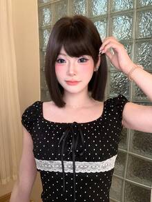 alicegarden 12-Inch Long Synthetic Short Bob Wig Featuring A Natural Straight Style A Stunning Black-Brown. Designed With Bangs , This False Hairpiece Is Perfect For Ms Daily Party Cosplay Use, Offering A Natural And Natural Durable Wig Gift For Ladies., Halloween - Black Brown - View 4