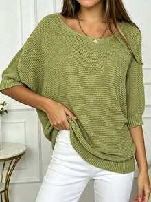 Plus Size Women Loose Casual Pullover Top, Spring/Summer Fall - Green - View 1