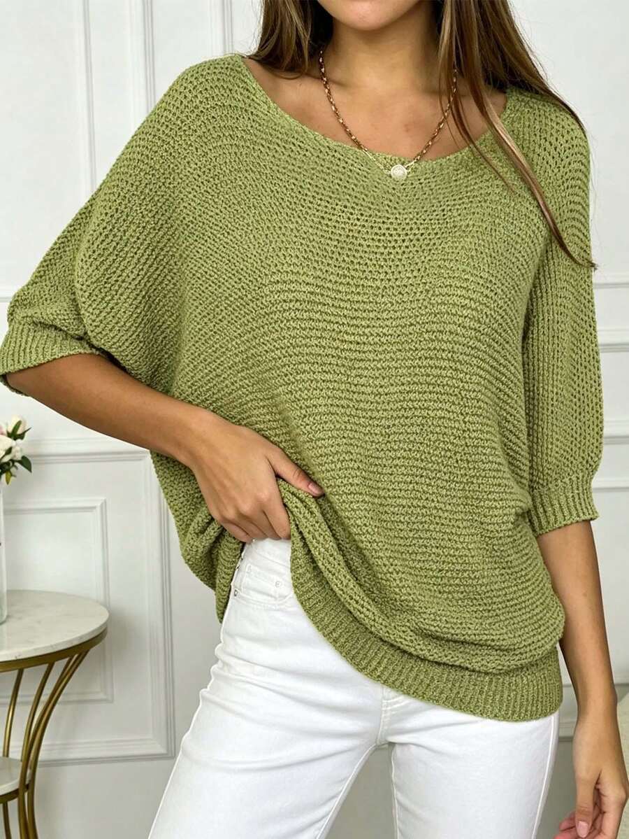 Plus Size Women Loose Casual Pullover Top, Spring/Summer Fall - Green - View 1
