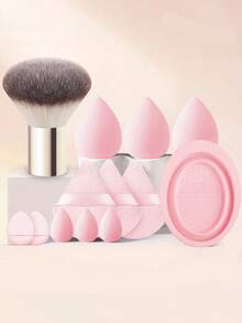 ronshadow 13pcs Makeup Tool Set, Soft Bristle Large Powder Brush With Multi-Size Makeup Sponges, Triangle Powder Puff And Silicone Brush Cleaning Bowl, Powder Brush For Loose Powder And Setting, Makeup Sponge And Puff For Foundation Application - Multicolor - View 16