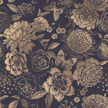 Floral Butterfly PVC Self-Adhesive Wallpaper 17.7in*39.3/118.1/196.8in Waterproof Removable Dark Background Peony Contact Paper Vintage Wall Mural Suitable For Balcony Bedroom Sofa Background Wardrobe Door Decoration - Bronze - View 4