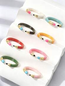 1pc Cute 3D Colorful Pencil Shape Open Adjustable Ring,Gold Tone Enamel Cartoon Writing Pencil Design Finger Ring,For Women Teen Girls Daily Gift - Multicolor - View 2