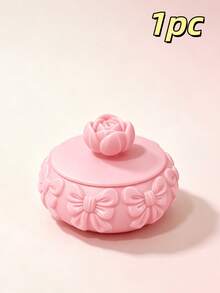 1/2pcs Embossed Bowknot Jewelry Storage Box With Lid, 3D Rose Decor Round Jewelry Box, Dust-Proof Ring Earring Necklace Storage Container, Vanity Girl Style Jewelry Organizer Decorative Box - Pink - View 11