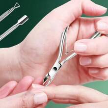 8pcs Stainless Steel Manicure & Pedicure Set With Dead Skin Clipper + Double-Ended Dead Skin Pusher, Non-Slip Handle Home Dead Skin Care Tools - Silver - View 7