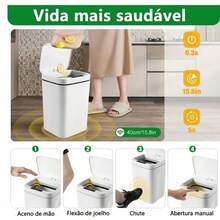 Lixeira com Sensor de Movimento 16L/20L  a Pilha Abertura Rápida e Silenciosa - Cinza - Visão 6