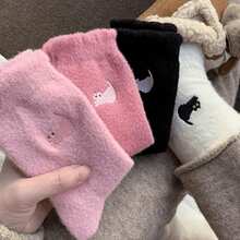 Pink Cat Mink Fur Socks, Cute Fluffy Sleep Socks For Postpartum - Multicolor - View 5