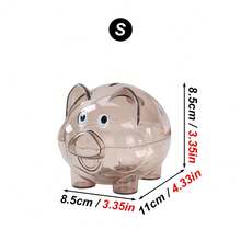 1pc S/M Size Cute Transparent Plastic Piggy Bank, Clear Coin Savings Jar, Unbreakable Pig-Shaped Desktop Ornament, Counting Money Box, Aesthetic Room Decor, Gift For Kids And Adults - Transparent Piggy Bank - View 11