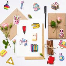 50Pcs Back To School Stationery Bag Pouch Stickers, Scrapbook Supplies Journal Supplies, Handmade Card Material, Scrapbook Lovers, School Essentials Handcraft - Multicolor - View 3