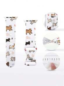 Cute Cat & Heart Pattern Watch Band, Unisex Daily Wear, Compatible With 38/40/41/42/44/45/49mm Ultra/SE/8/7/6/5/4/3/2/1 - White - View 2