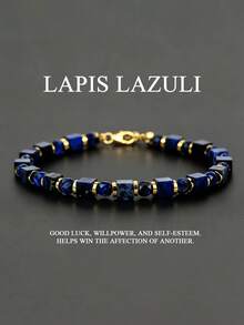 Gelang Lapis Lazuli Pria dengan Manik-Manik Kubus & Berfaset, Perhiasan Tumpuk Minimalis Gaya Boho Cocok untuk Pemakaian Sehari-hari, Kekuatan, Perlindungan, Harmoni - MultiWarna - View 8