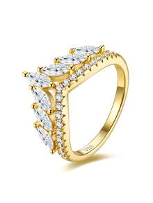 1pc Stunning Women's 925 Sterling Silver Moissanite Ring, Perfect Gift For Wedding, Proposal, Anniversary, Valentine's Day, Birthday And Halloween - Gold - View 14