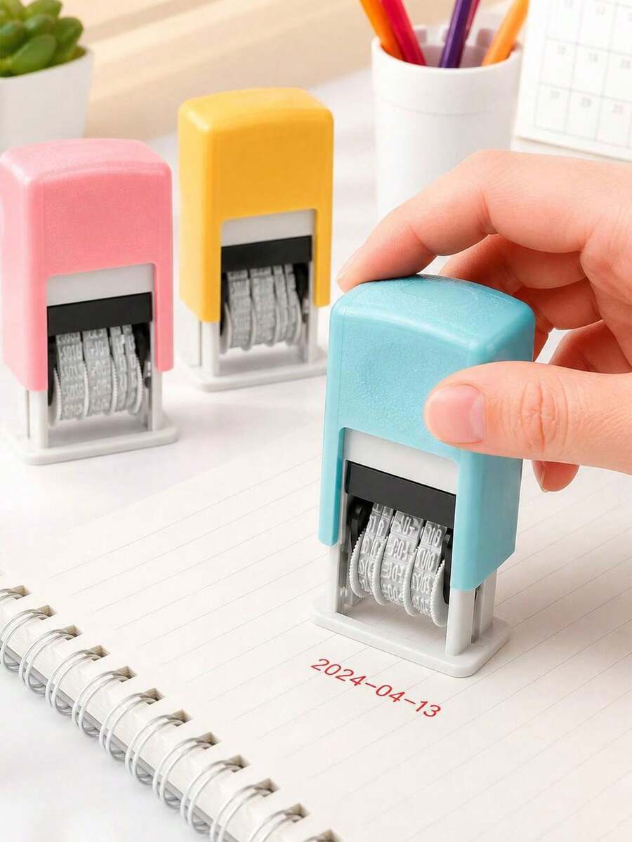 Small Adjustable Date Stamp, Manual Year/Month/Day Stamp, Automatic Ink-Absorbing Date Printer, Production Date Number Stamp, Roller Calendar Stamp, Reusable, Ink Not Included, Ink Sold Separately - Multiple Styles - View 1