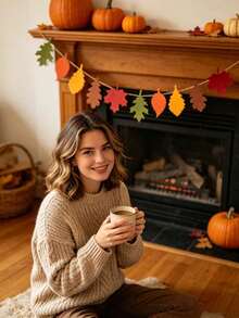 Felt Autumn Maple Leaf Garland Banner Decoration, Colorful Autumn Leaf Hanging Decor, Suitable For Fireplace, Wall, Classroom, Holiday Party, Family Gathering, Autumn Home Decor And Seasonal Home Accessories - A - View 11