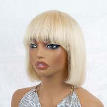 AMECIRE Bob Wig Golden Wig 613 Wig Human Hair Wigs With Bangs Straight Hair Wig Women's Short Hair Wig Fluffy Shape Suitable For All People - S613 - View 8