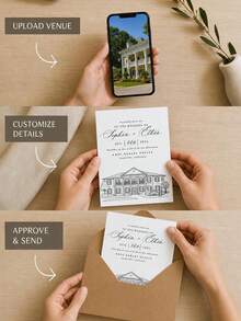 1pc Customized Venue Line Art Wedding Invitations, Personalized Wedding House Sketch Greeting Cards, Customized Text Wedding Venue Illustration Greeting Cards. - Multicolor - View 4