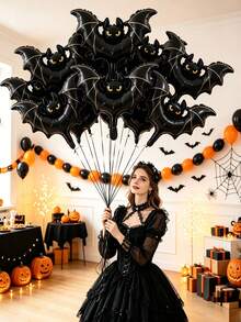 10pcs 16-Inch Mini Bat Shaped Halloween Party Decoration Cartoon Foil Balloon Set Suitable For Halloween Decoration (Ribbon Not Included) - Mini Bat - View 1