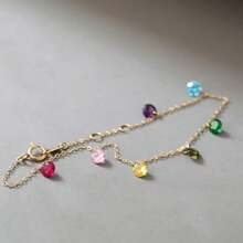 falinne Vòng tay mặt dây chuyền đá pha lê đa sắc tinh xảo bạc Sterling 925, mặt dây đính đá rhinestone nhiều màu dạng nhiều lớp điều chỉnh được, trang sức quà tặng cho bạn nữ - Vàng - Xem 7