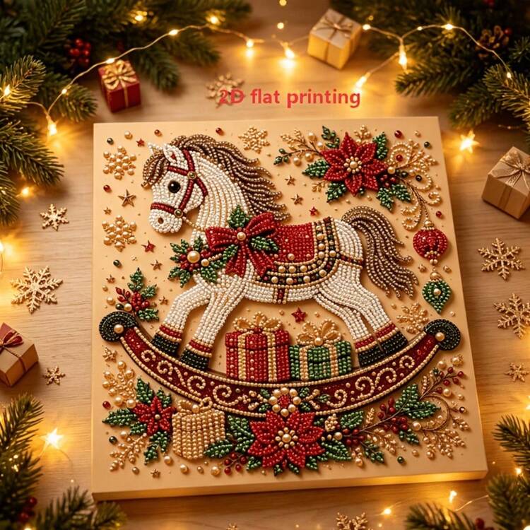 مجموعة فن رسم اللؤلؤ DIY حصان هزاز عيد الميلاد، بدون إطار، عمل فني من أحجار اللؤلؤ الكريمة، فنون وحرف يدوية للبالغين، ديكور جدار منزلي للمبتدئين - لوحة اللؤلؤ - مشاهدة 4