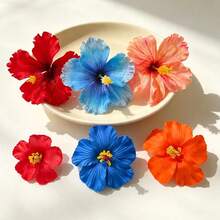 2pcs Women's High-End Elegant Beach Vacation Style Artificial Hibiscus Flower Hair Clips, Sweet Versatile Girl Travel Photo Hair Accessories, Artificial Flower Side Clip Hair Accessory Suitable For Daily Use - Blue - View 5